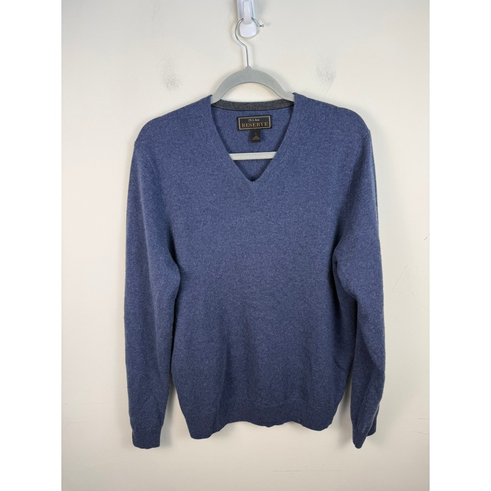 Jos. A. Bank Reserve Mens Blue 100% Cashmere V-Neck Sweater Size Large